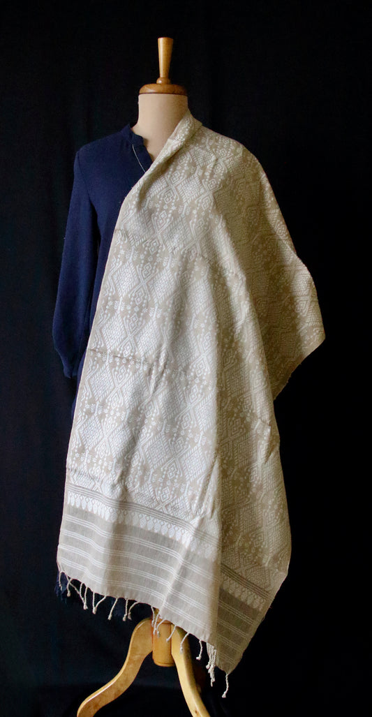 Eri Silk Handwoven Scarf / Small Size Shawl with all over motifs from Assam