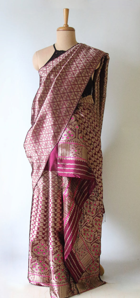 Bridal Traditional Handloom Mulberry Silk Mekhla Chador Set from Assam