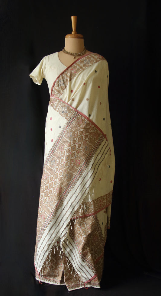 Natural Off White Colour Eri Silk Mekhela Chador Set
