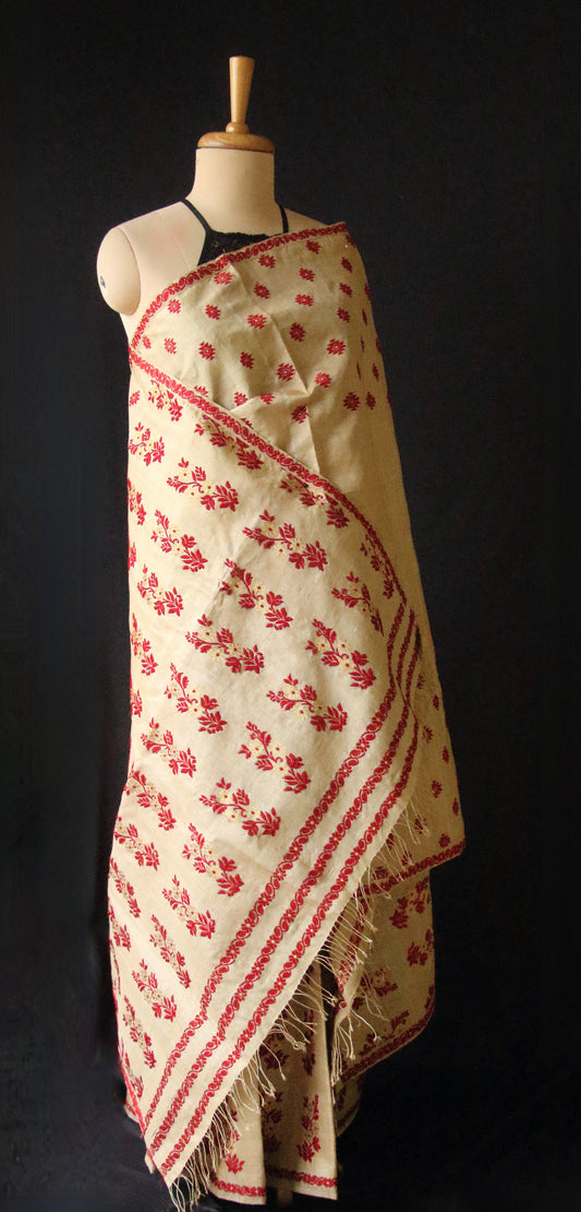 Handloom Muga Silk Mekhla Chador Set with floral motifs - Order Only