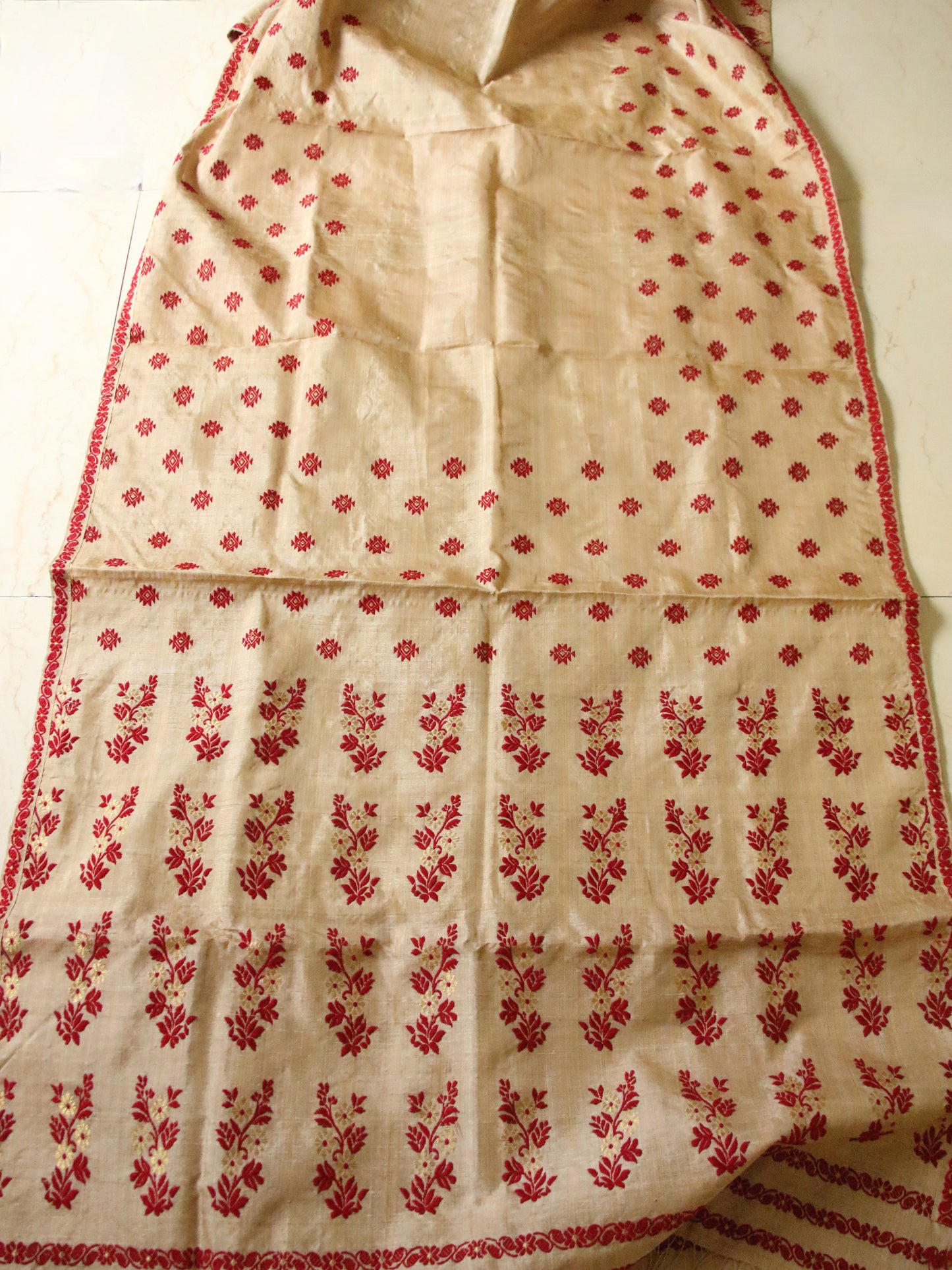 Handloom Muga Silk Mekhla Chador Set with floral motifs - Order Only