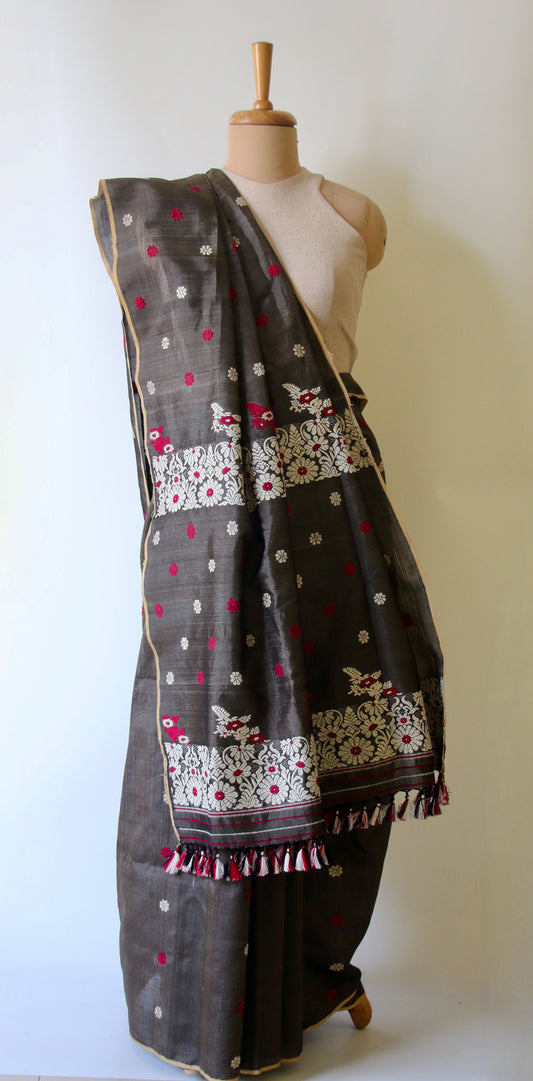 Black  Handloom Modal by Tassar Silk Saree