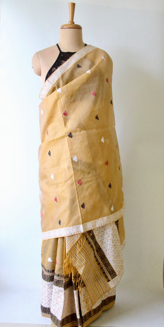 Natural Dyed Soft Yellow Cotton Silk Handloom Mekhela Chador Set from Assam