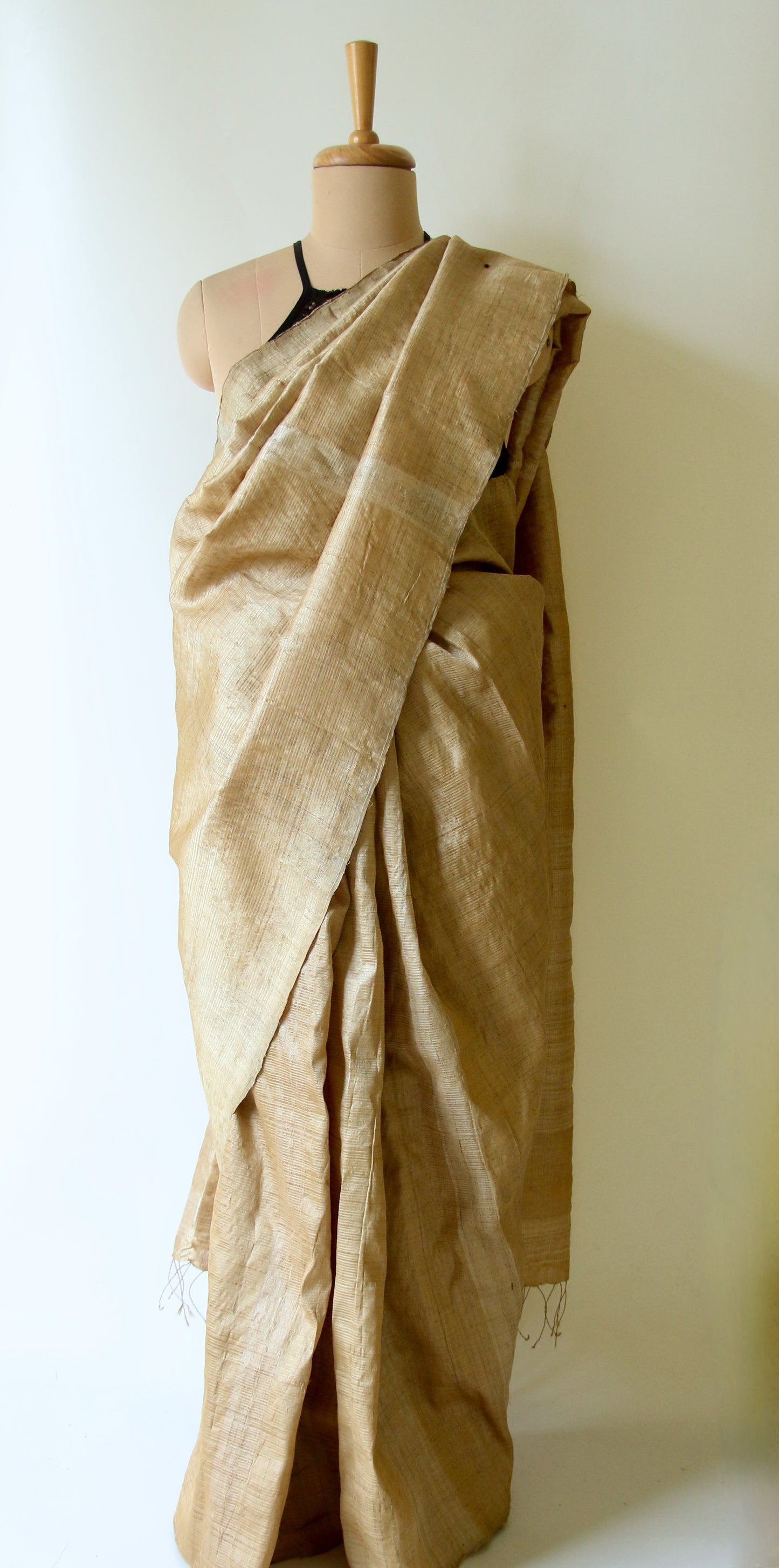 Luxurious Golden Plain Muga Silk Saree from Assam