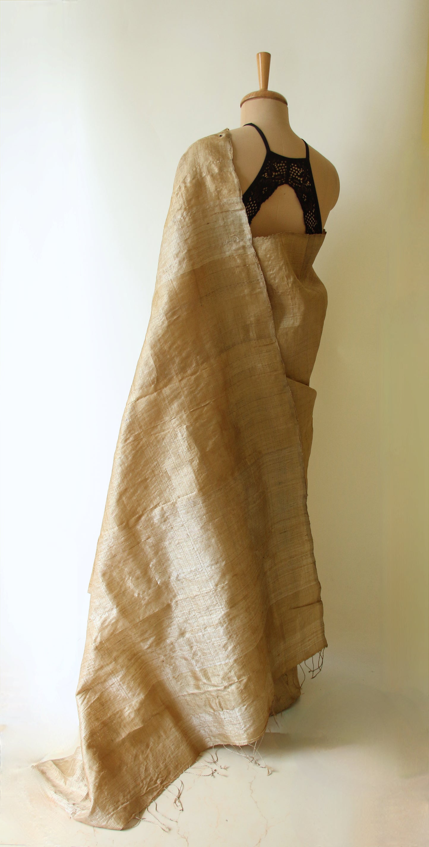 Luxurious Golden Plain Muga Silk Saree from Assam