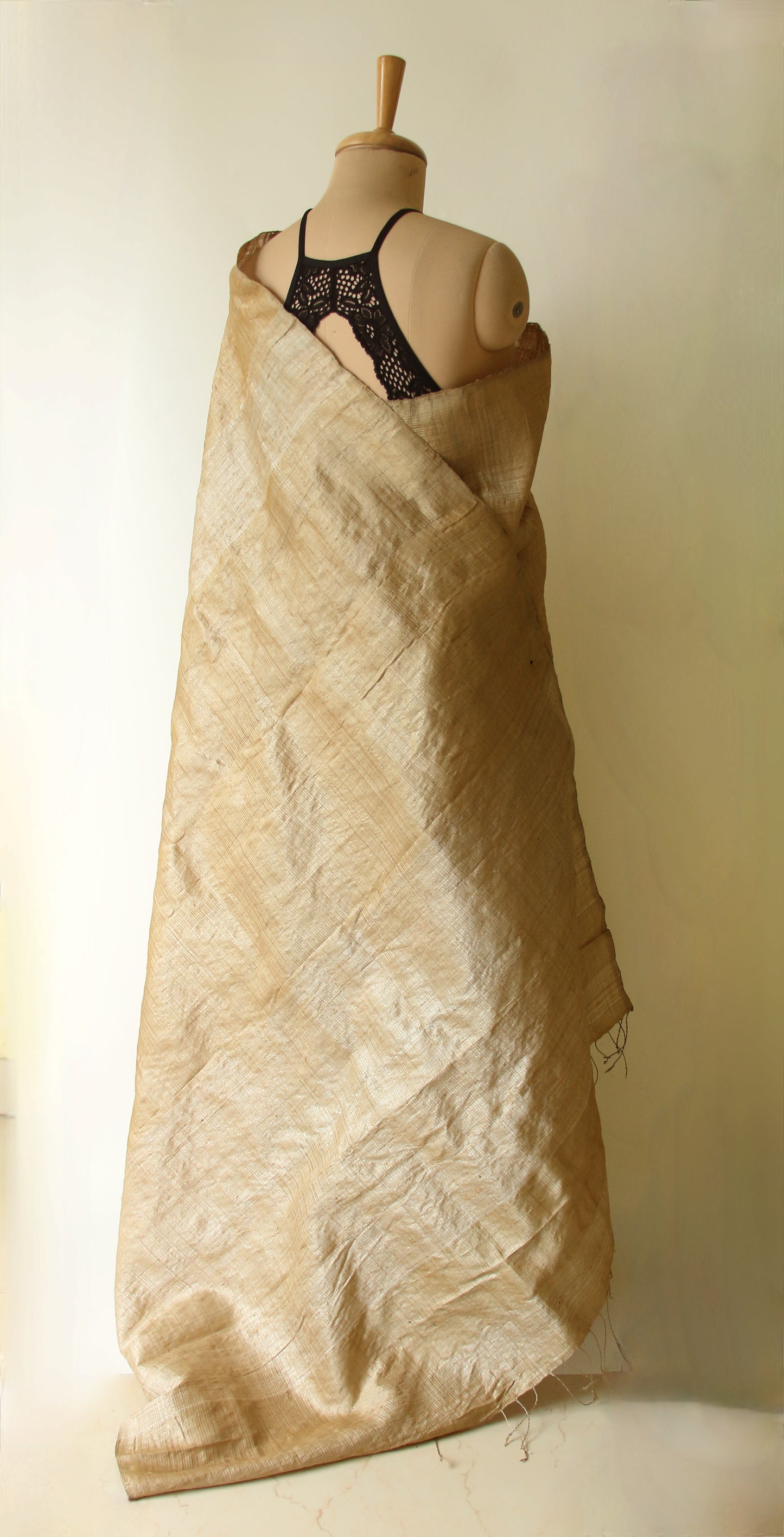 Luxurious Golden Plain Muga Silk Saree from Assam