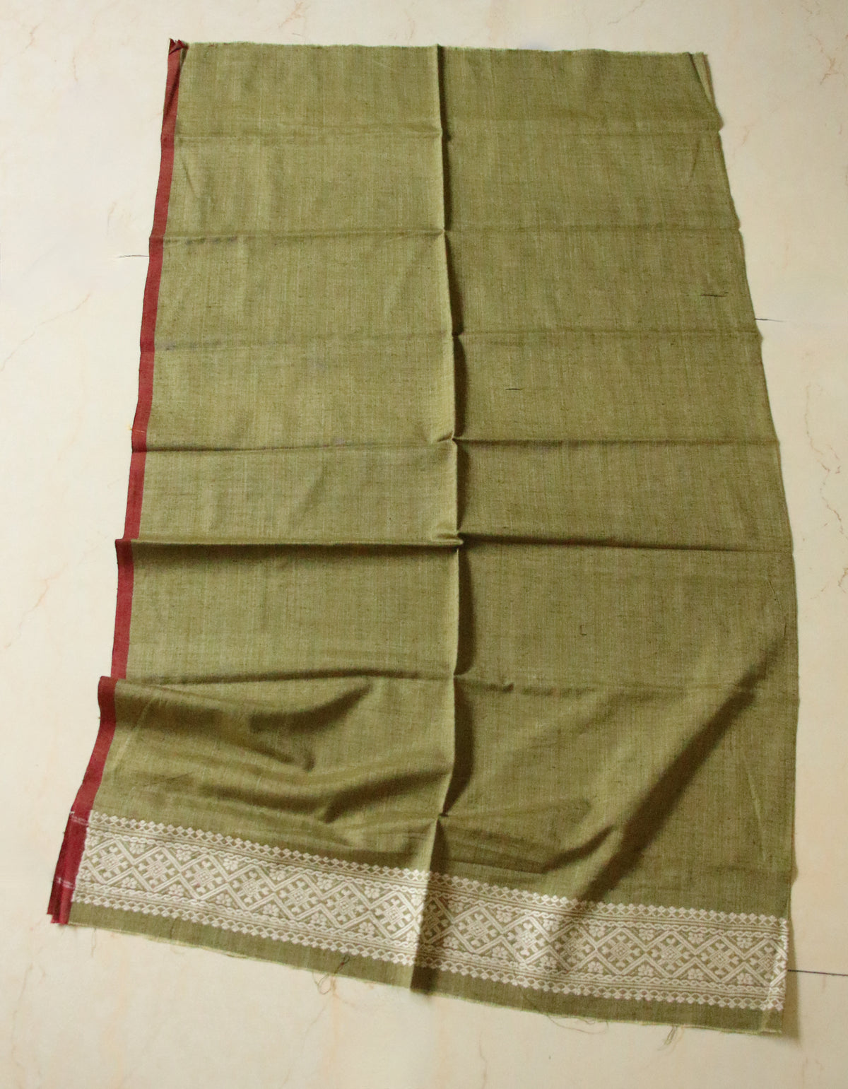 Natural Dyed Green Handloom Eri Silk Sari from Assam