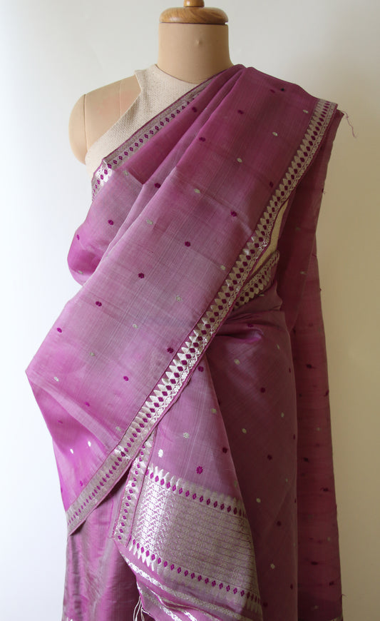 Purple Colour Mulberry Silk Mekhla Chador Set