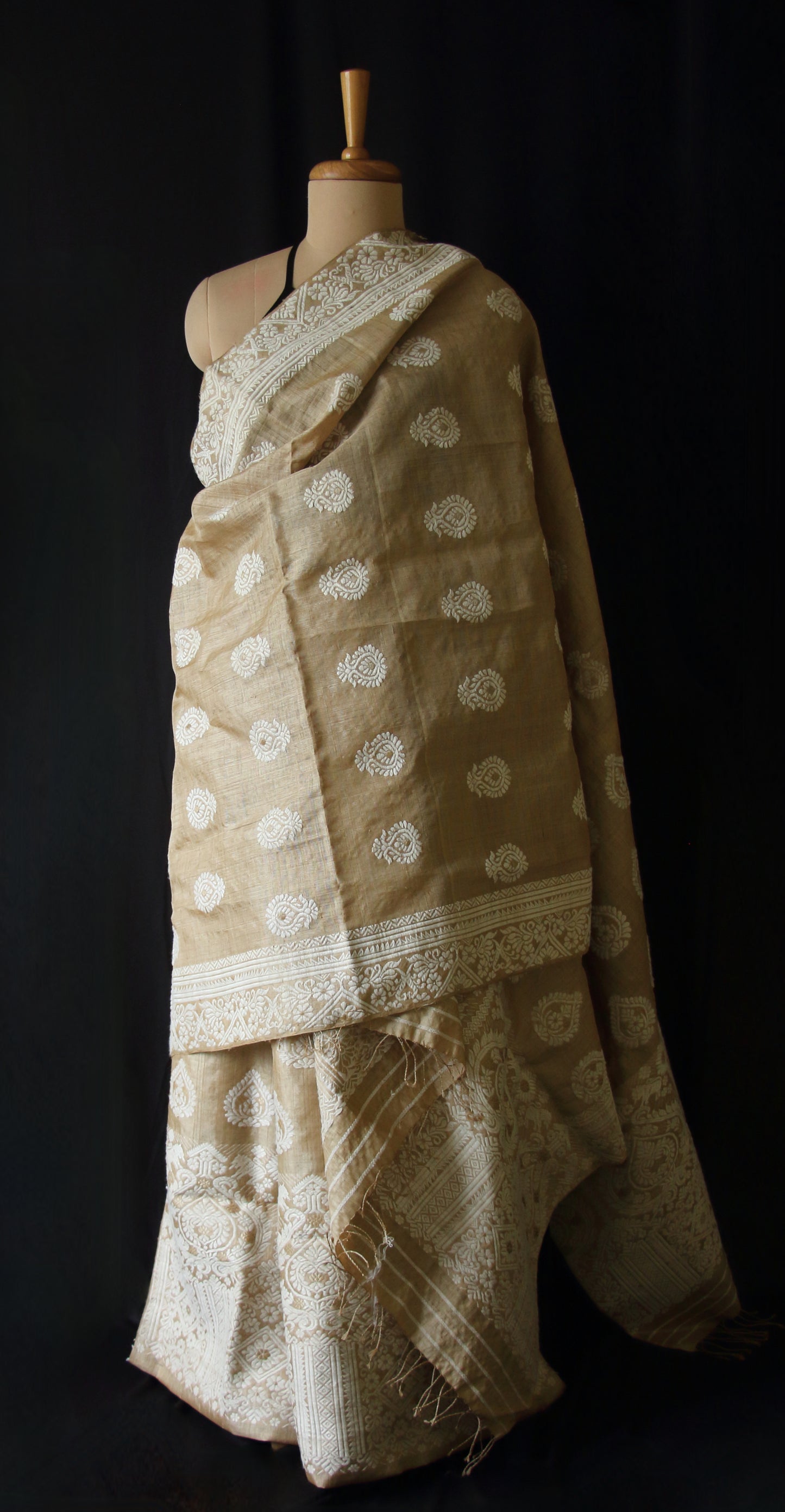 Authentic Muga Silk Traditional Design Mekhela Chador Set