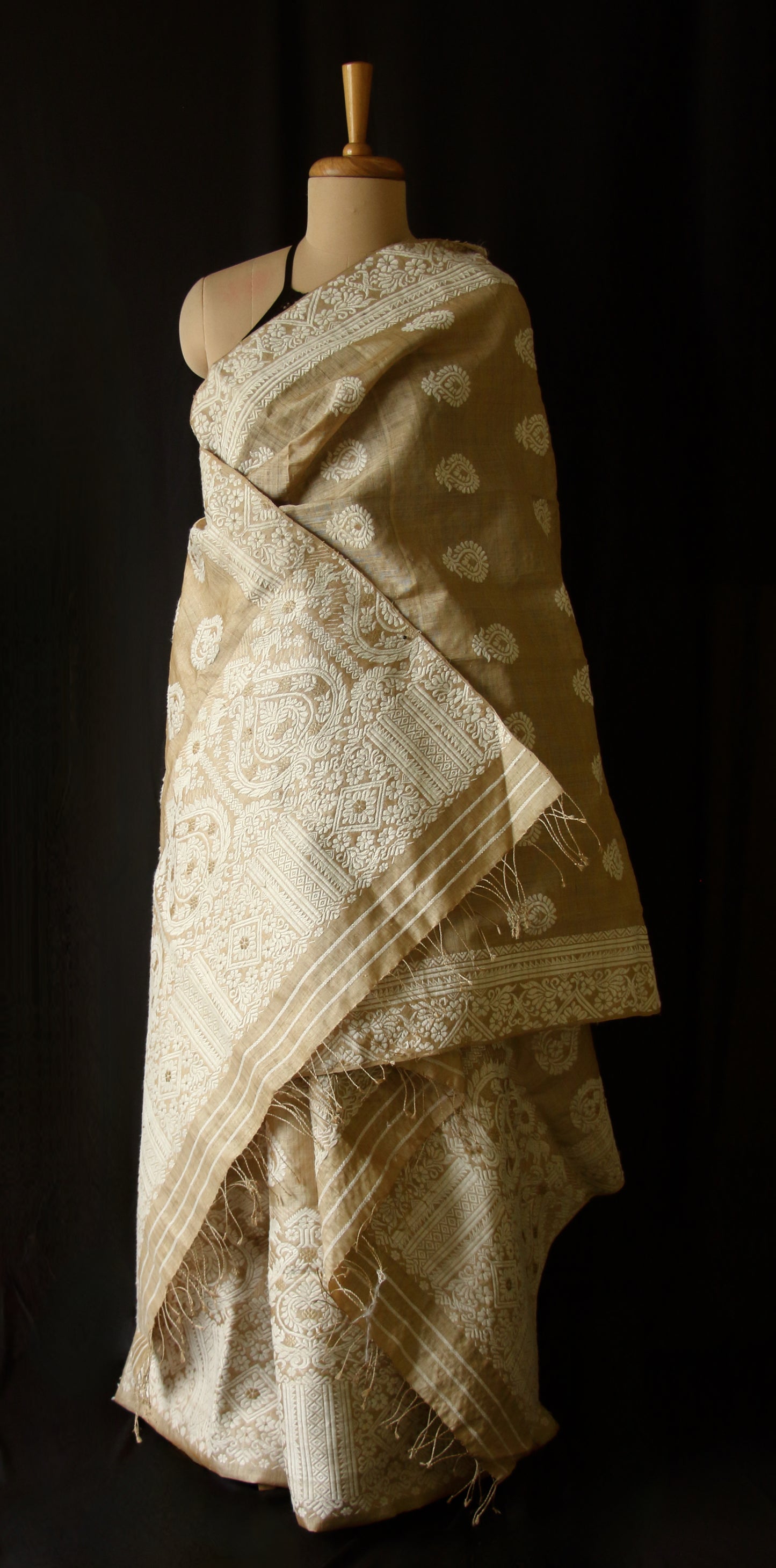 Authentic Muga Silk Traditional Design Mekhela Chador Set