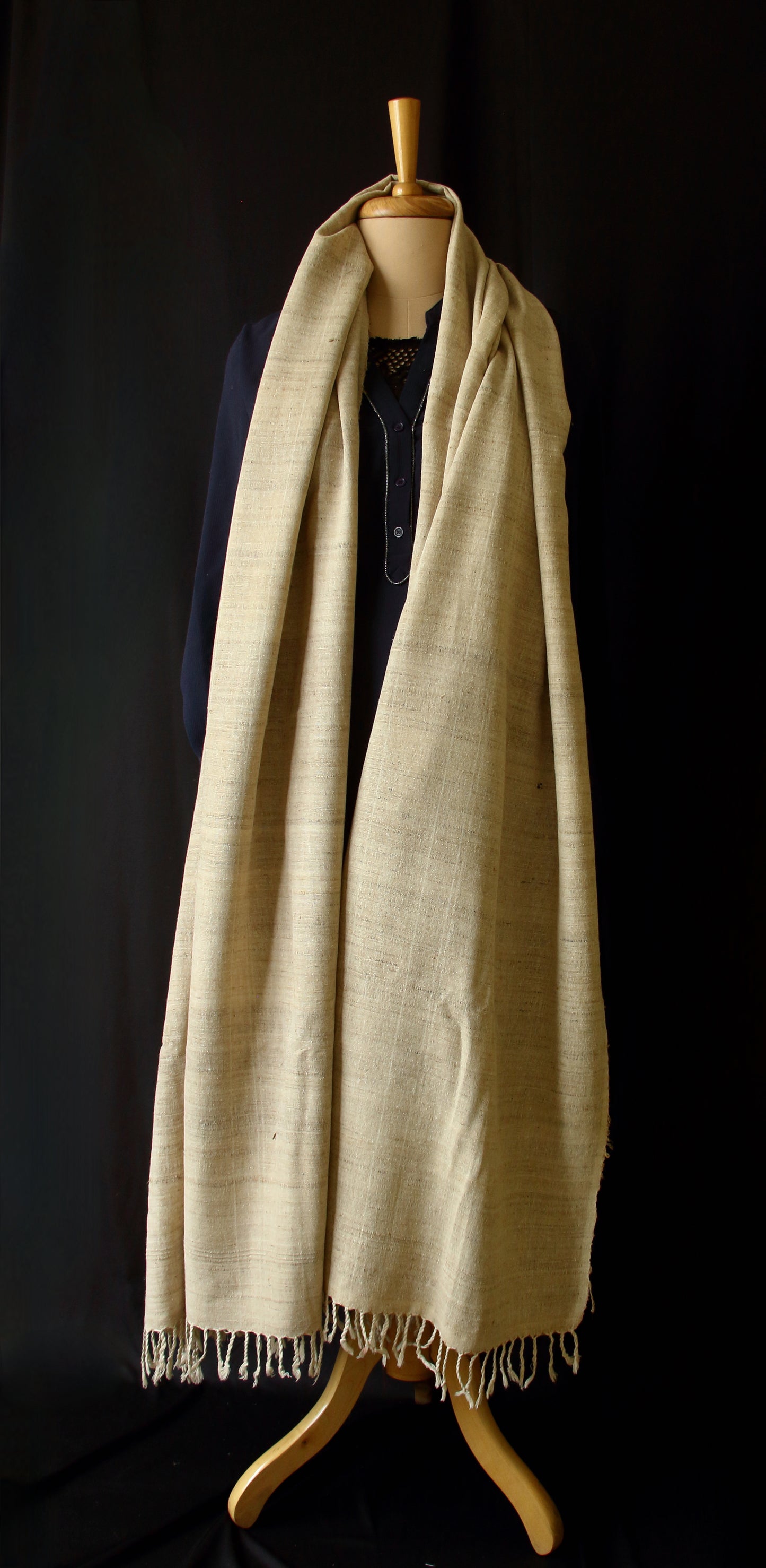 Handloom Natural coloured Hand Spun Eri Silk & Muga Ghicha Small Size Shawl