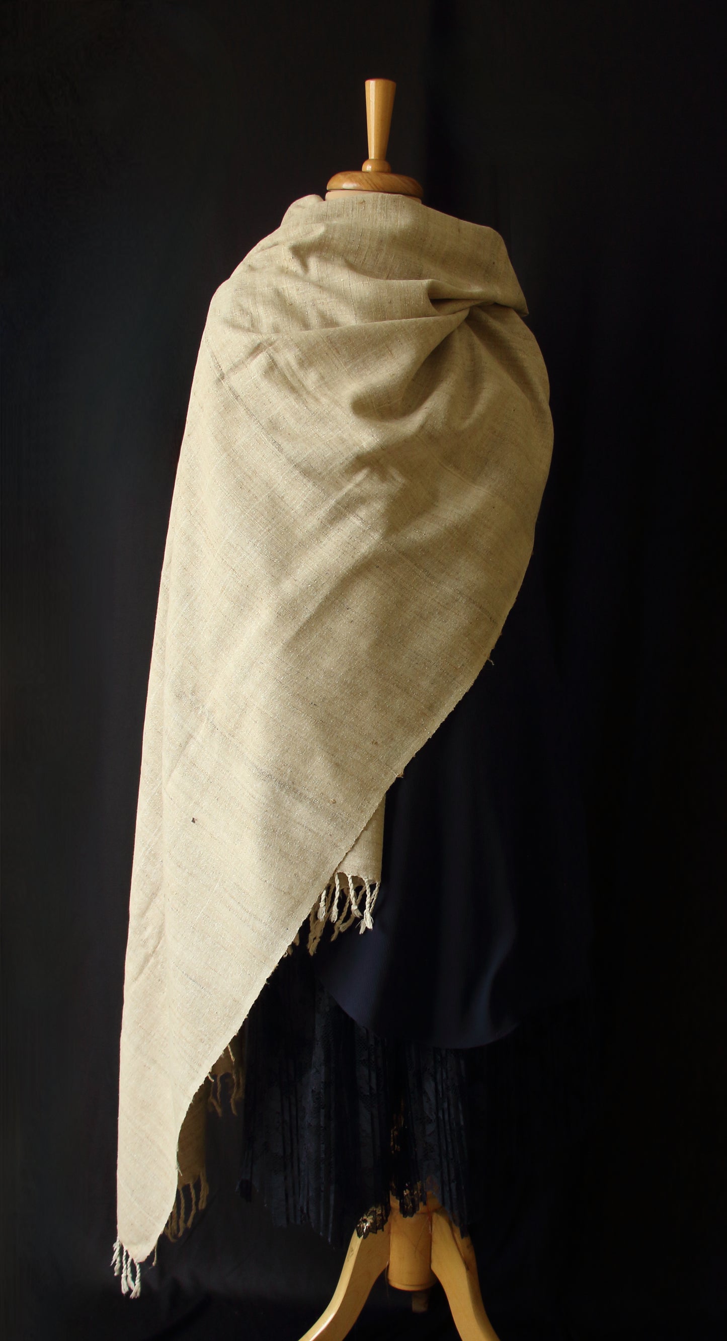 Handloom Natural coloured Hand Spun Eri Silk & Muga Ghicha Small Size Shawl