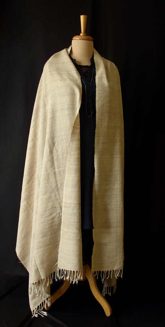 Handloom Natural coloured Hand Spun Eri Silk & Muga Ghicha Small Size Shawl