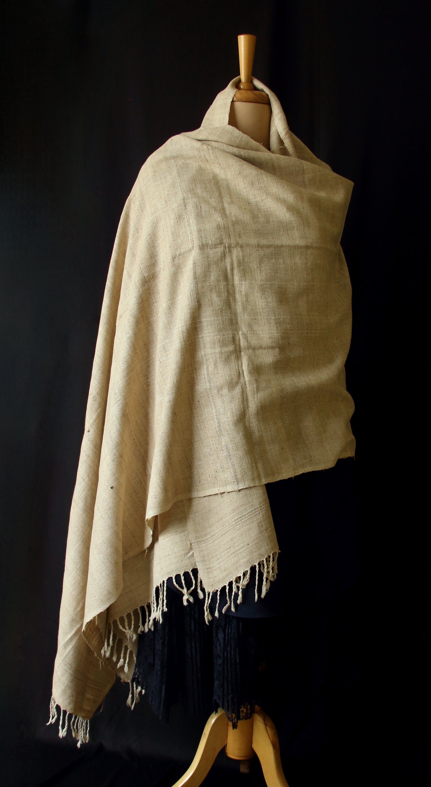 Handloom Natural coloured Hand Spun Eri Silk & Muga Ghicha Small Size Shawl