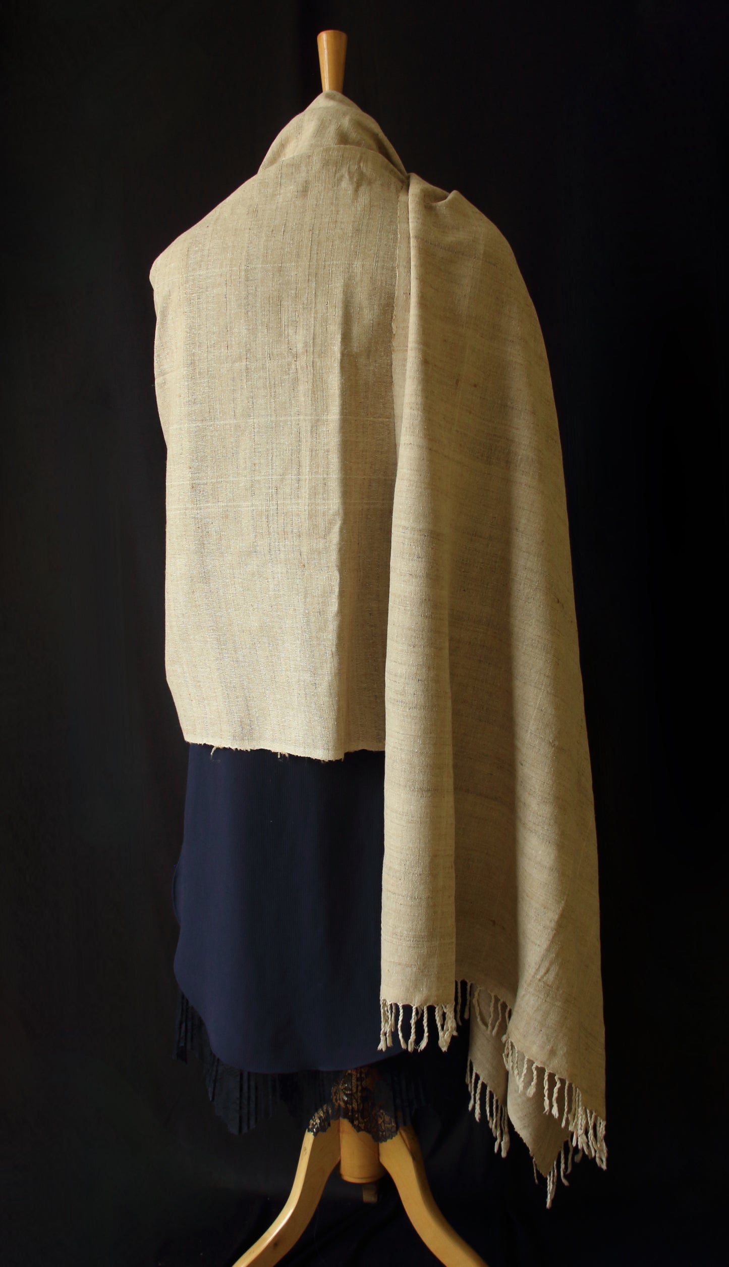 Handloom Natural coloured Hand Spun Eri Silk & Muga Ghicha Small Size Shawl