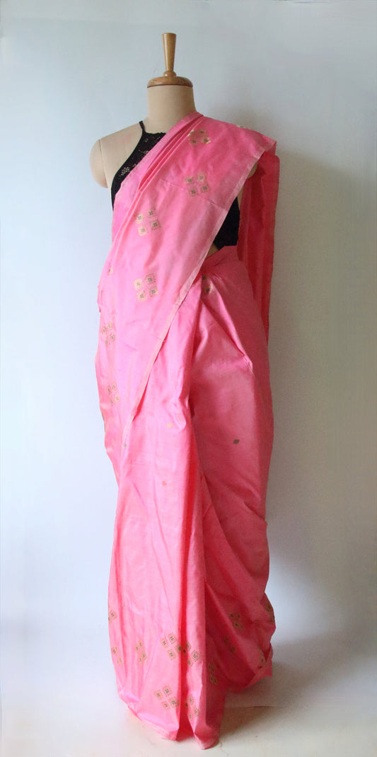 Pink Handloom Silk Saree from Assam
