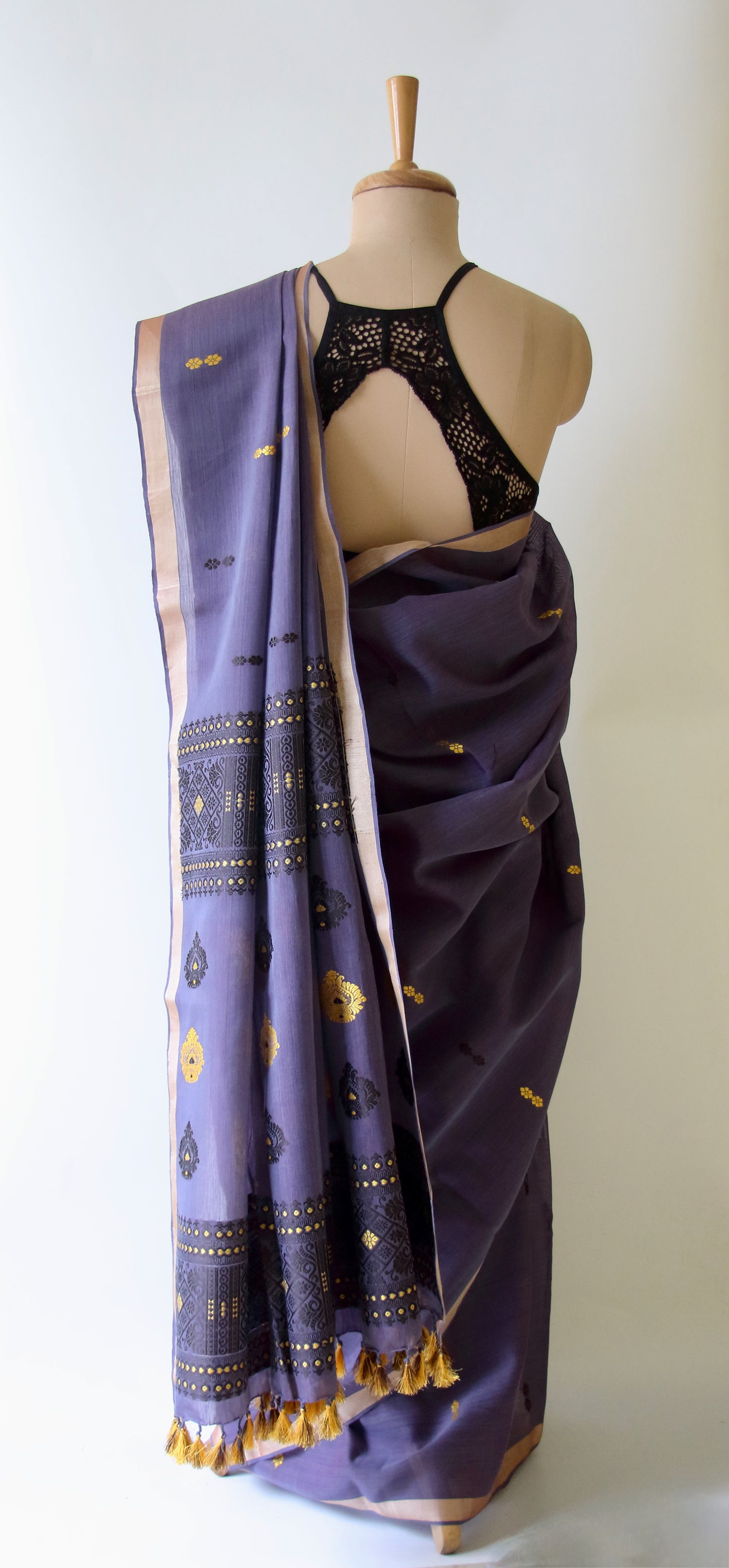 Purple Handloom Cotton Silk Saree from Assam