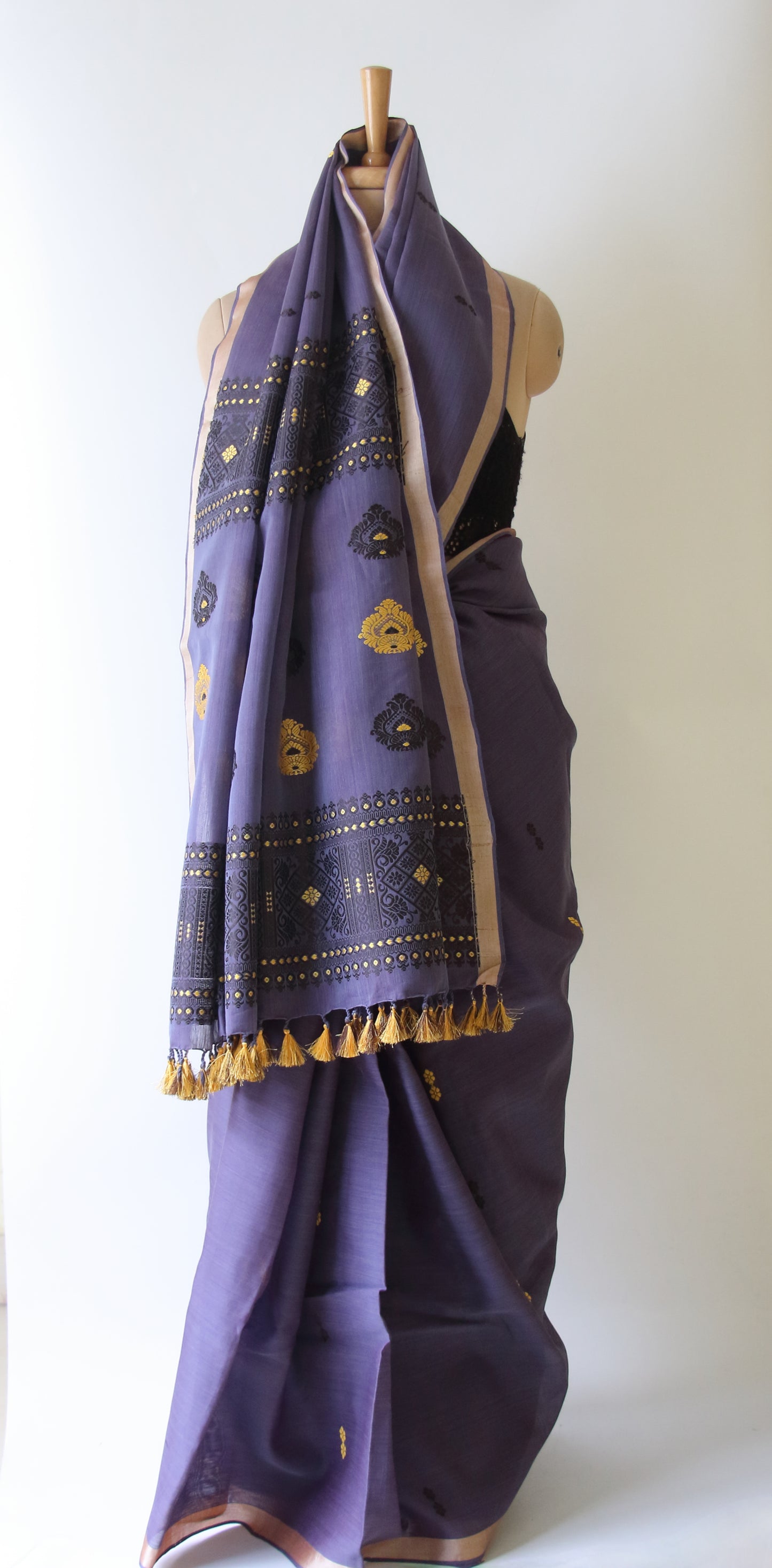 Purple Handloom Cotton Silk Saree from Assam