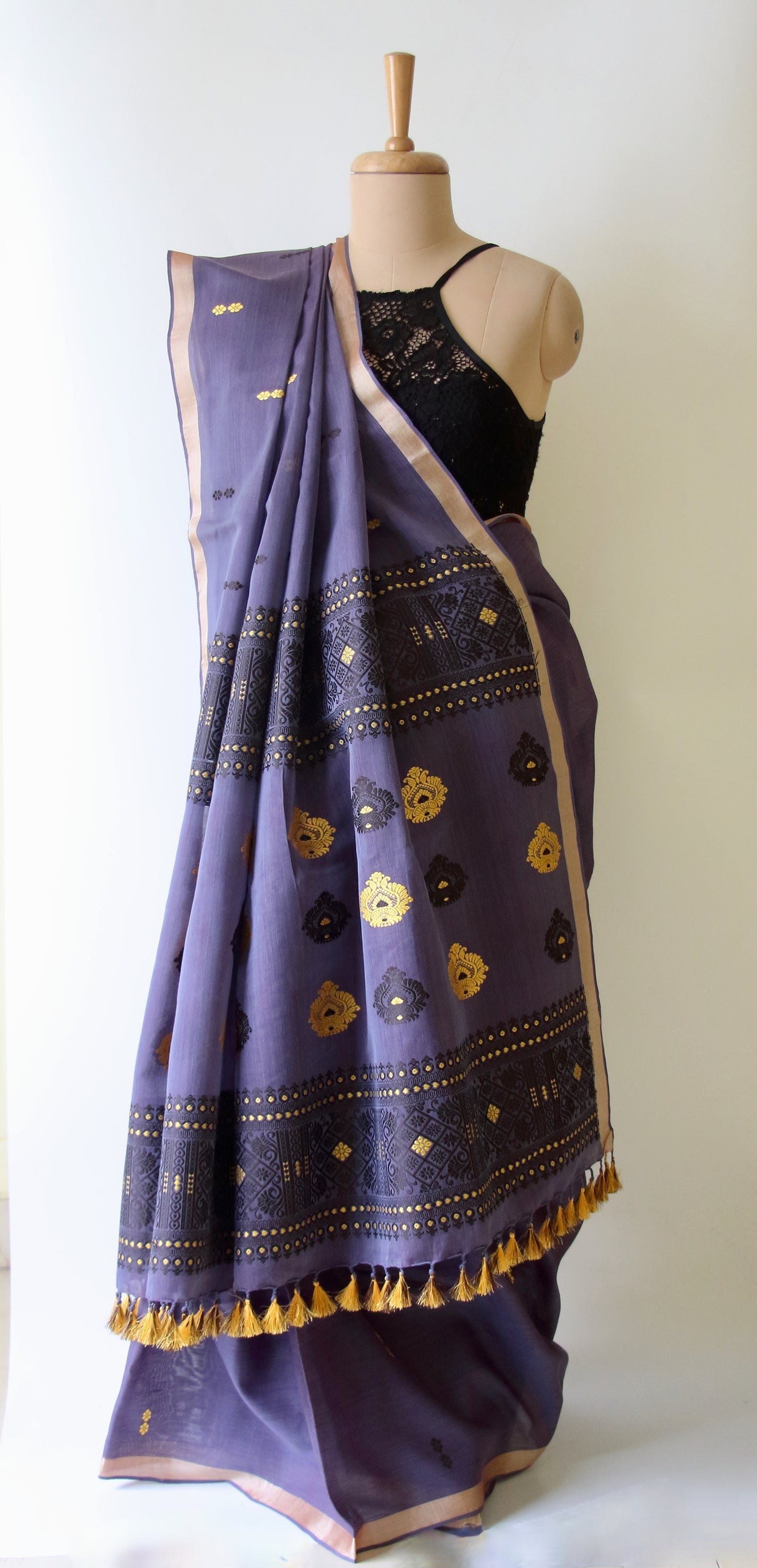 Purple Handloom Cotton Silk Saree from Assam