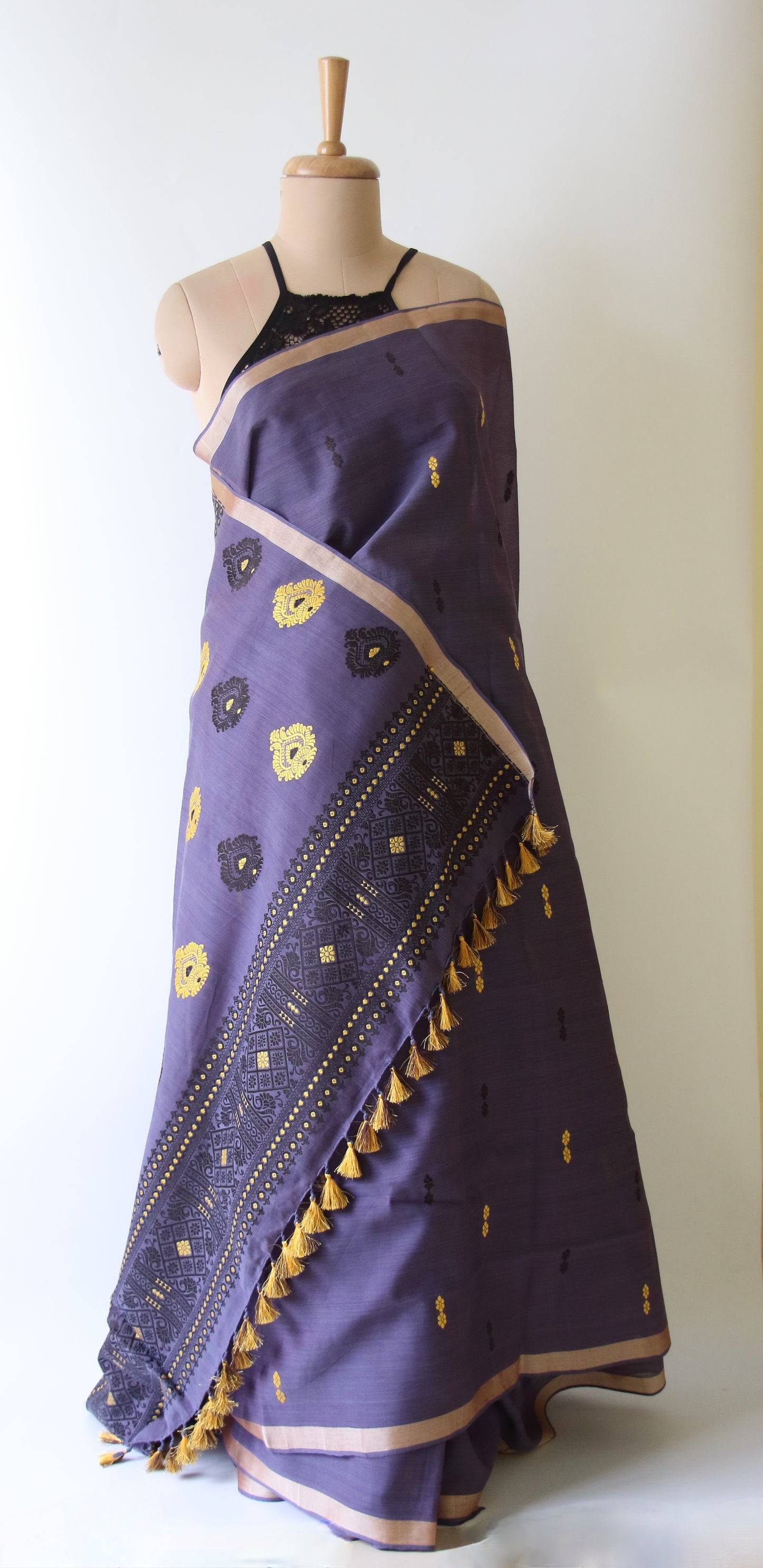 Purple Handloom Cotton Silk Saree from Assam