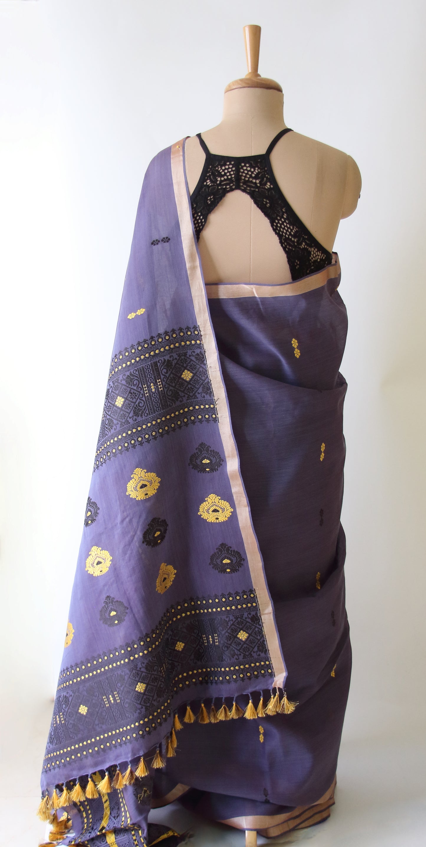 Purple Handloom Cotton Silk Saree from Assam