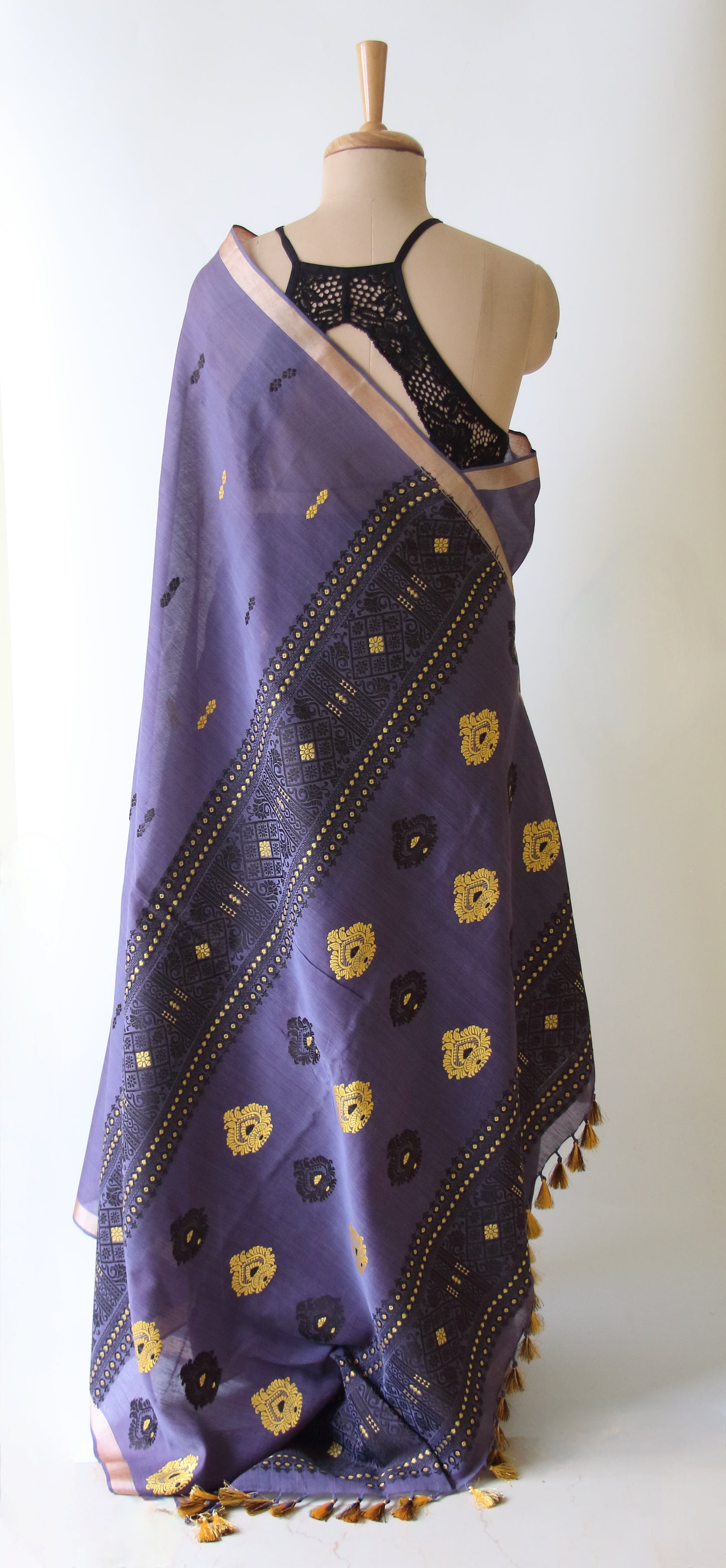 Purple Handloom Cotton Silk Saree from Assam