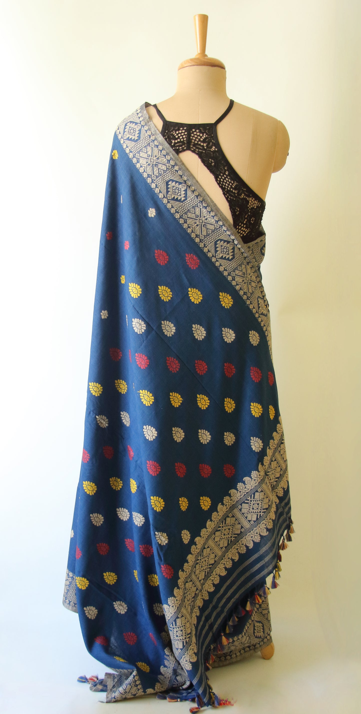 Natural Dyed Indigo Handloom Eri Silk Sari from Assam