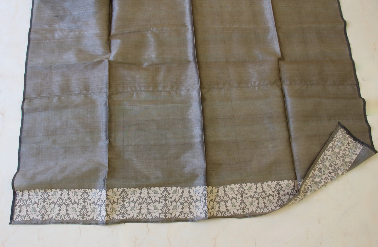 Dull Green Grey Colour Handloom Silk Saree from Assam -Made to Order