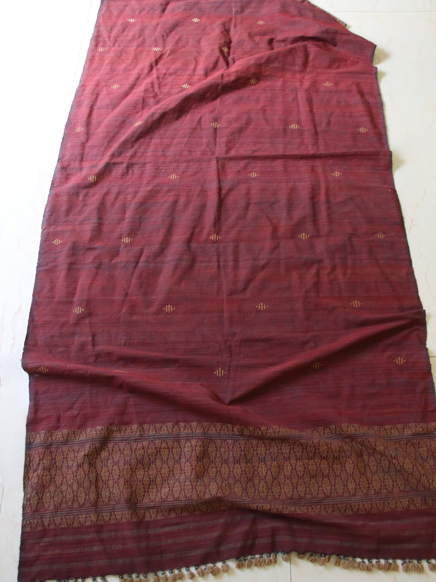 Handwoven Maroon Natural Dyed Hand Spun Eri Silk Shawl From Assam