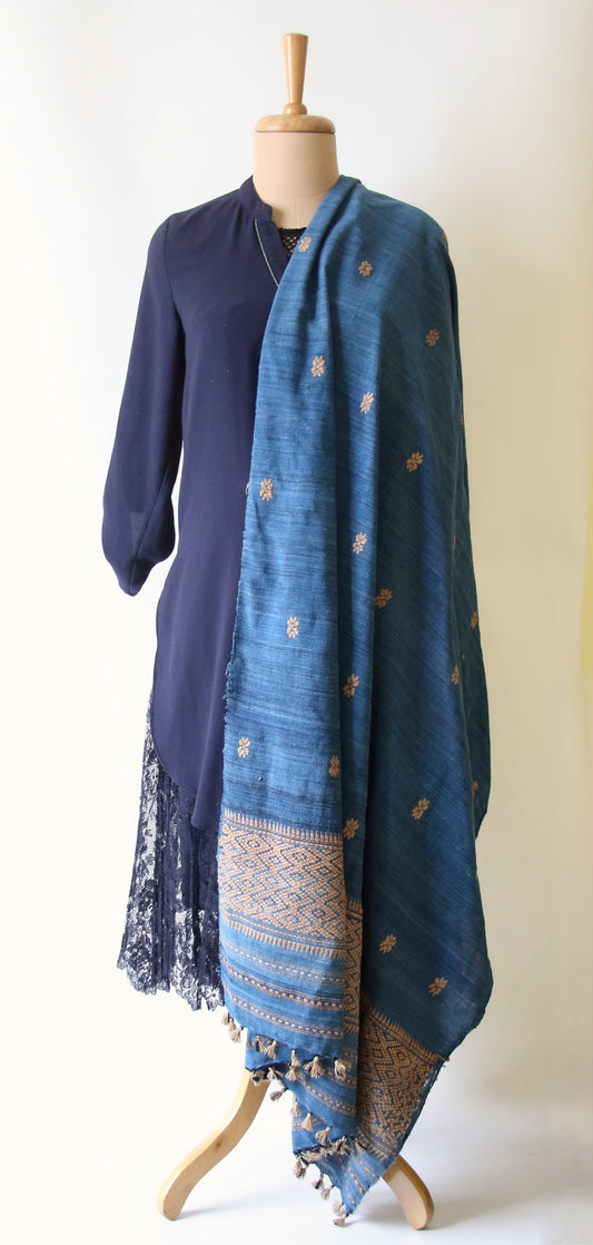 Handwoven Eri Silk Shawl in Handspun yarns and Natural dyed