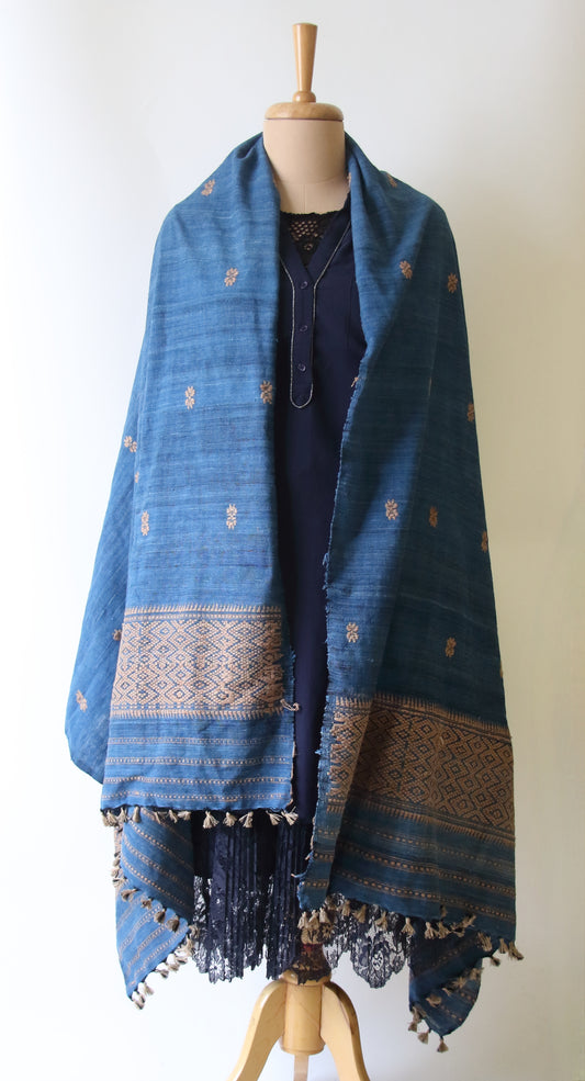 Handwoven Eri Silk Shawl in Handspun yarns and Natural dyed
