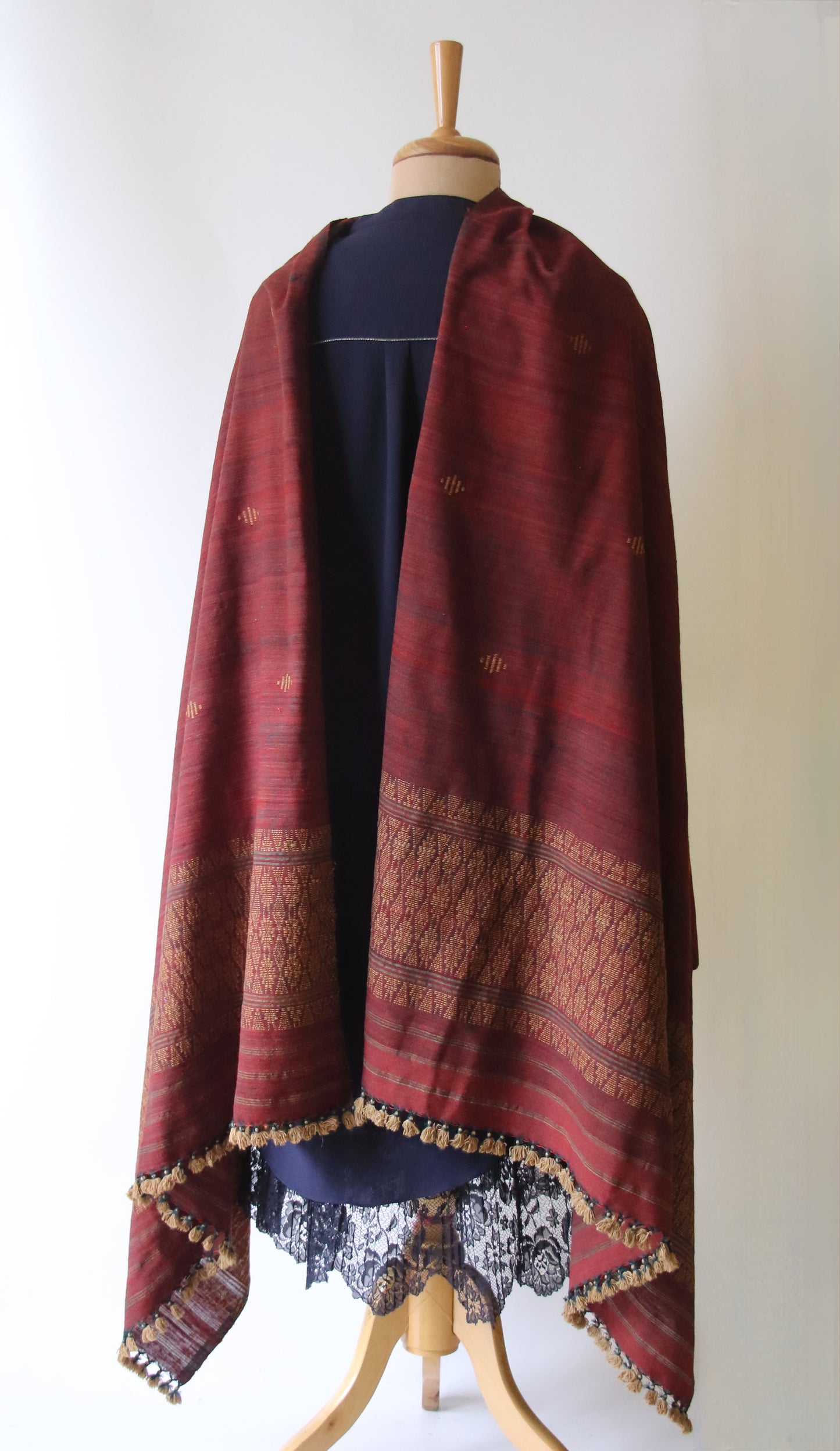 Handwoven Maroon Natural Dyed Hand Spun Eri Silk Shawl From Assam