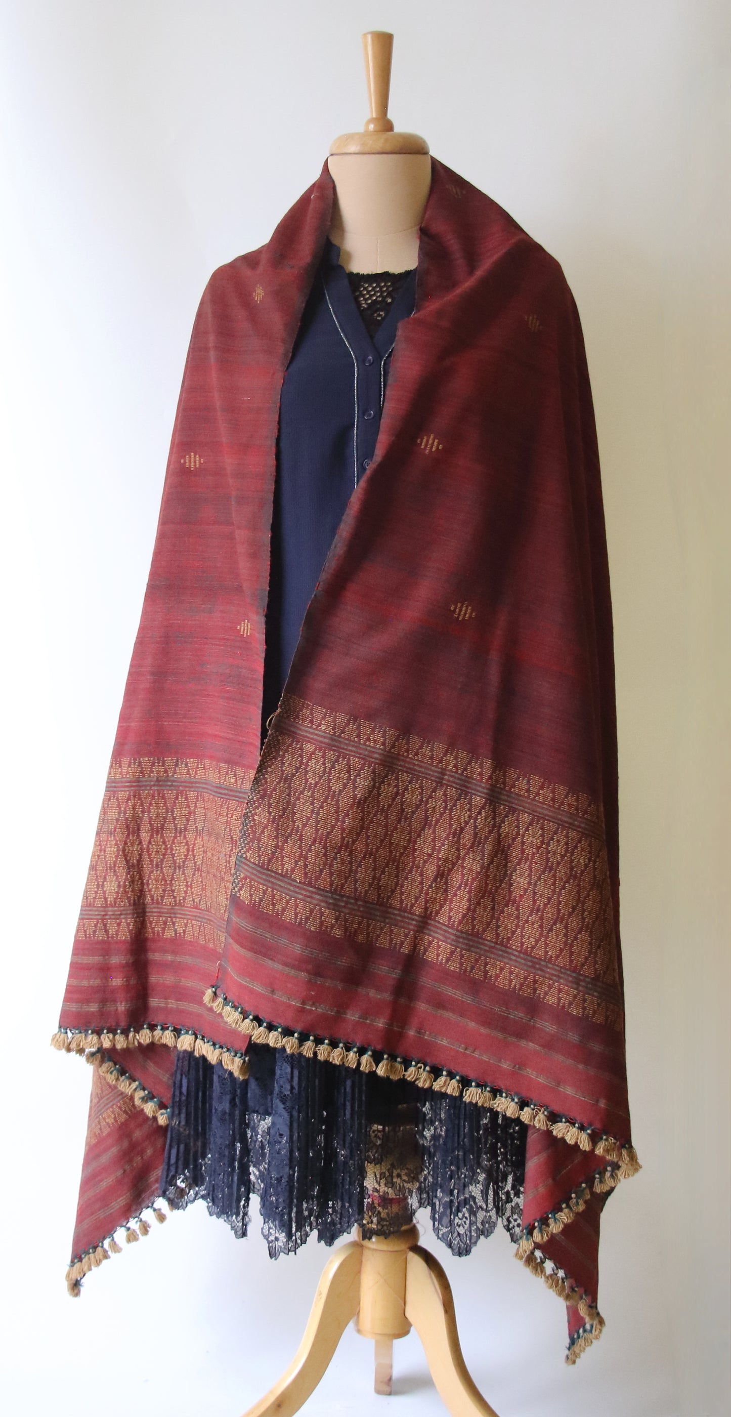 Handwoven Maroon Natural Dyed Hand Spun Eri Silk Shawl From Assam