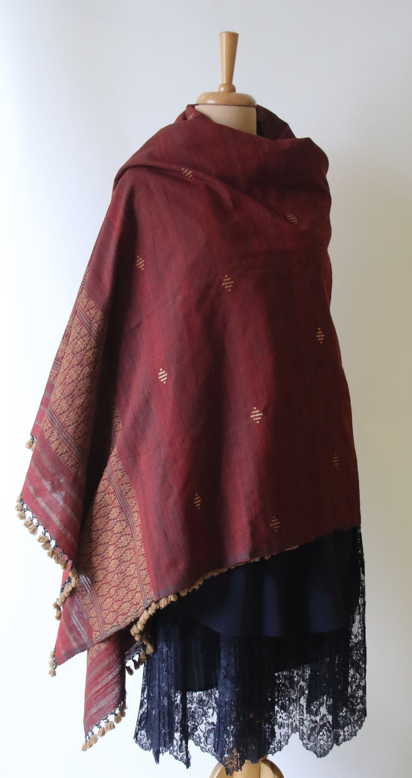 Handwoven Maroon Natural Dyed Hand Spun Eri Silk Shawl From Assam