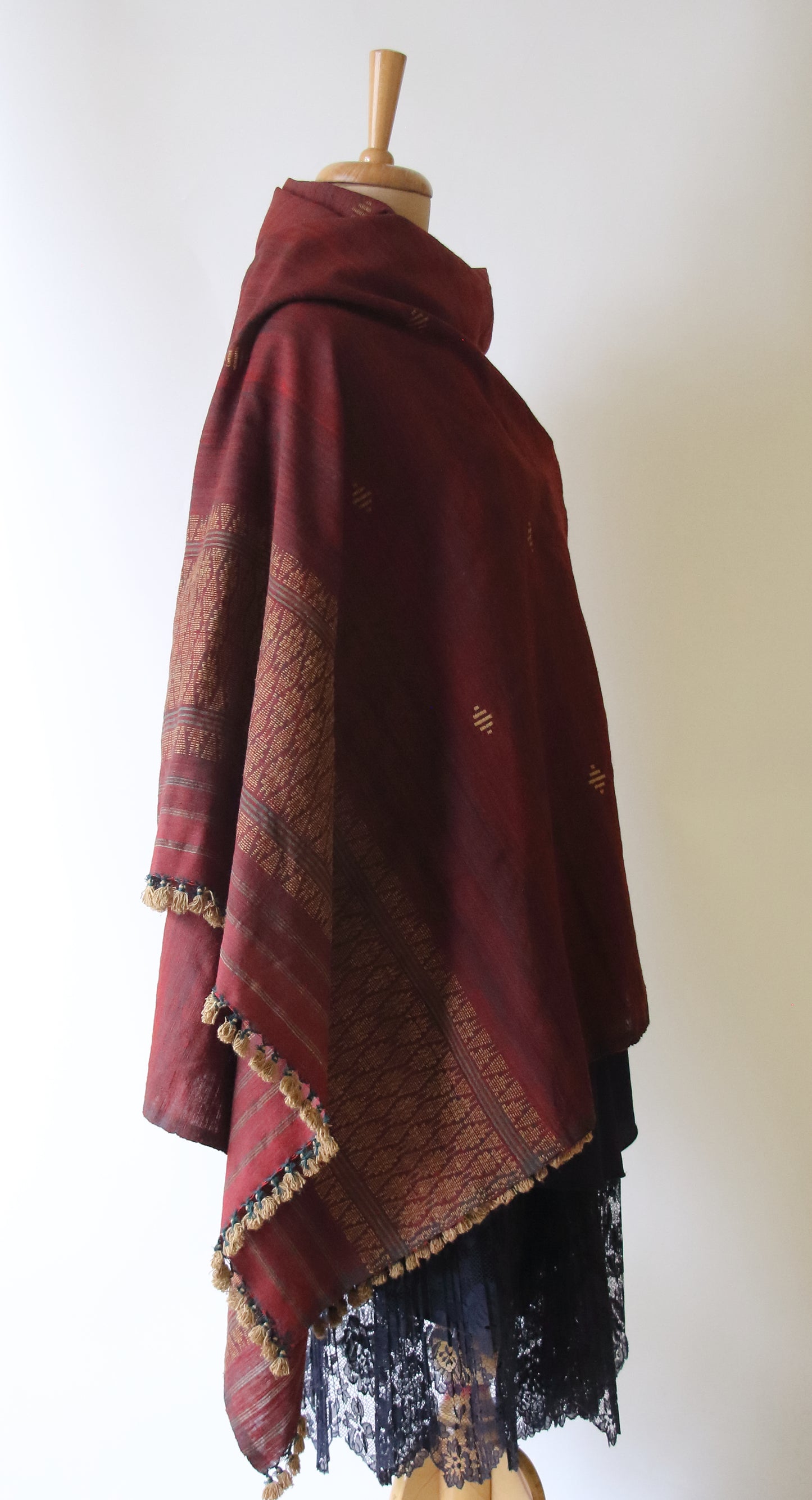 Handwoven Maroon Natural Dyed Hand Spun Eri Silk Shawl From Assam