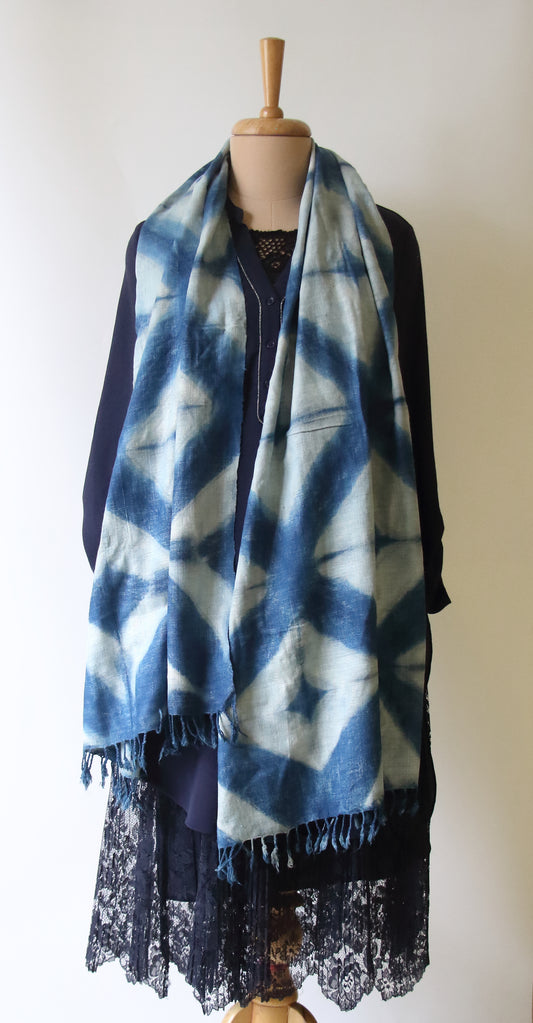 Indigo Natural Dyed Tie & Dye Handwoven Eri Silk Scarf / Stole from Assam