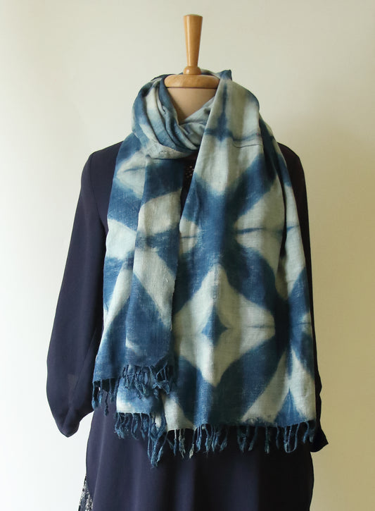 Indigo Natural Dyed Tie & Dye Handwoven Eri Silk Scarf / Stole from Assam