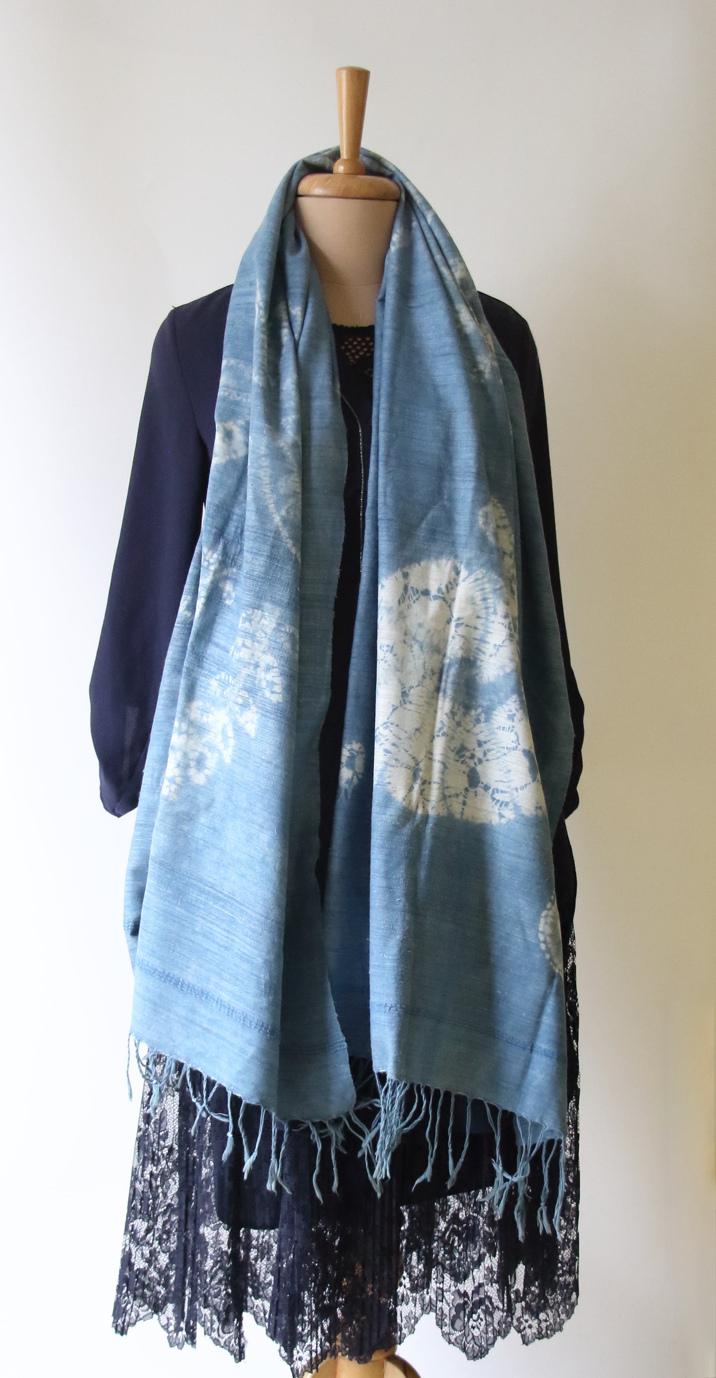Indigo Natural Dyed Tie & Dye Handwoven Eri Silk Scarf / Stole from Assam