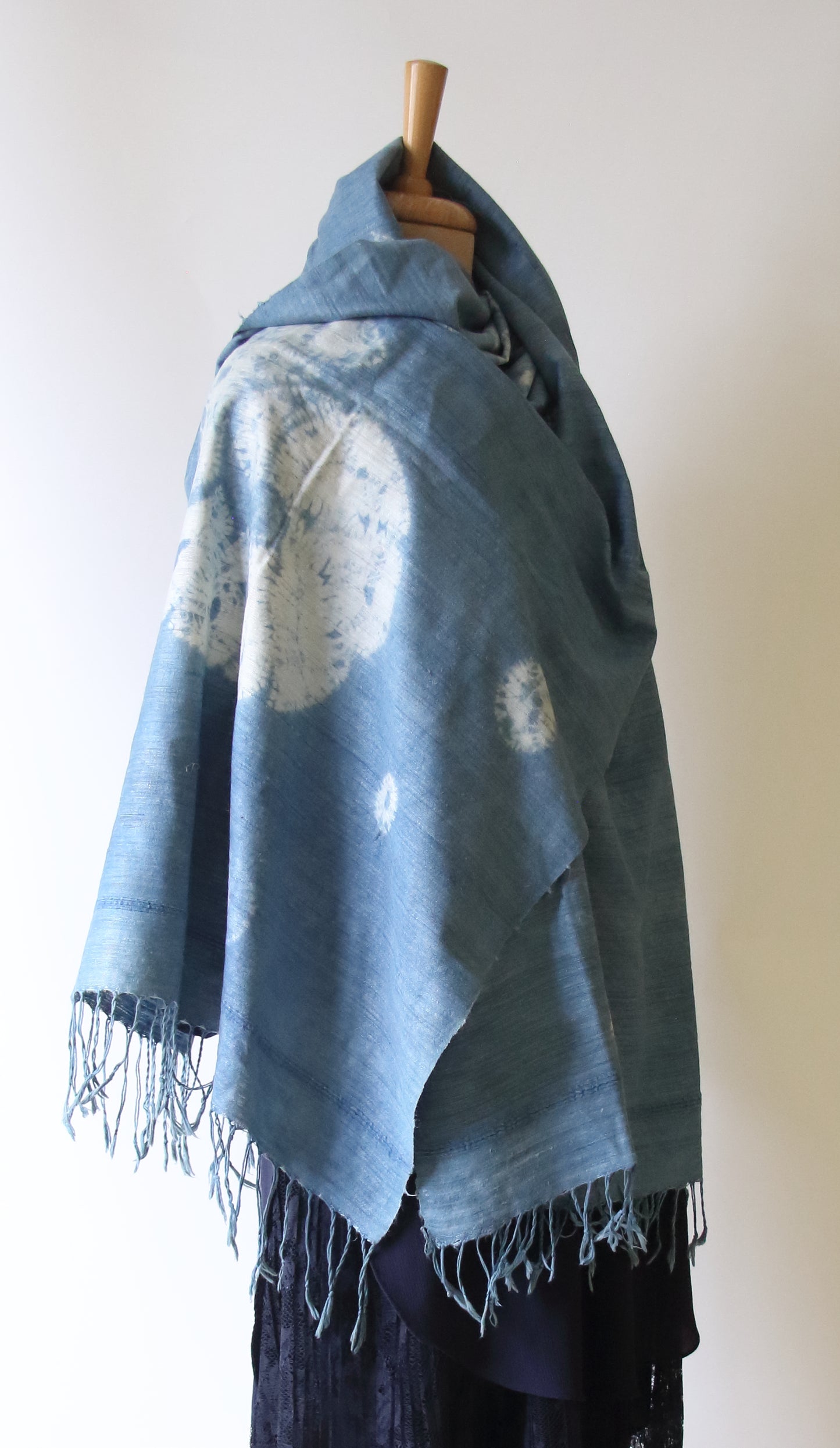 Indigo Natural Dyed Tie & Dye Handwoven Eri Silk Scarf / Stole from Assam