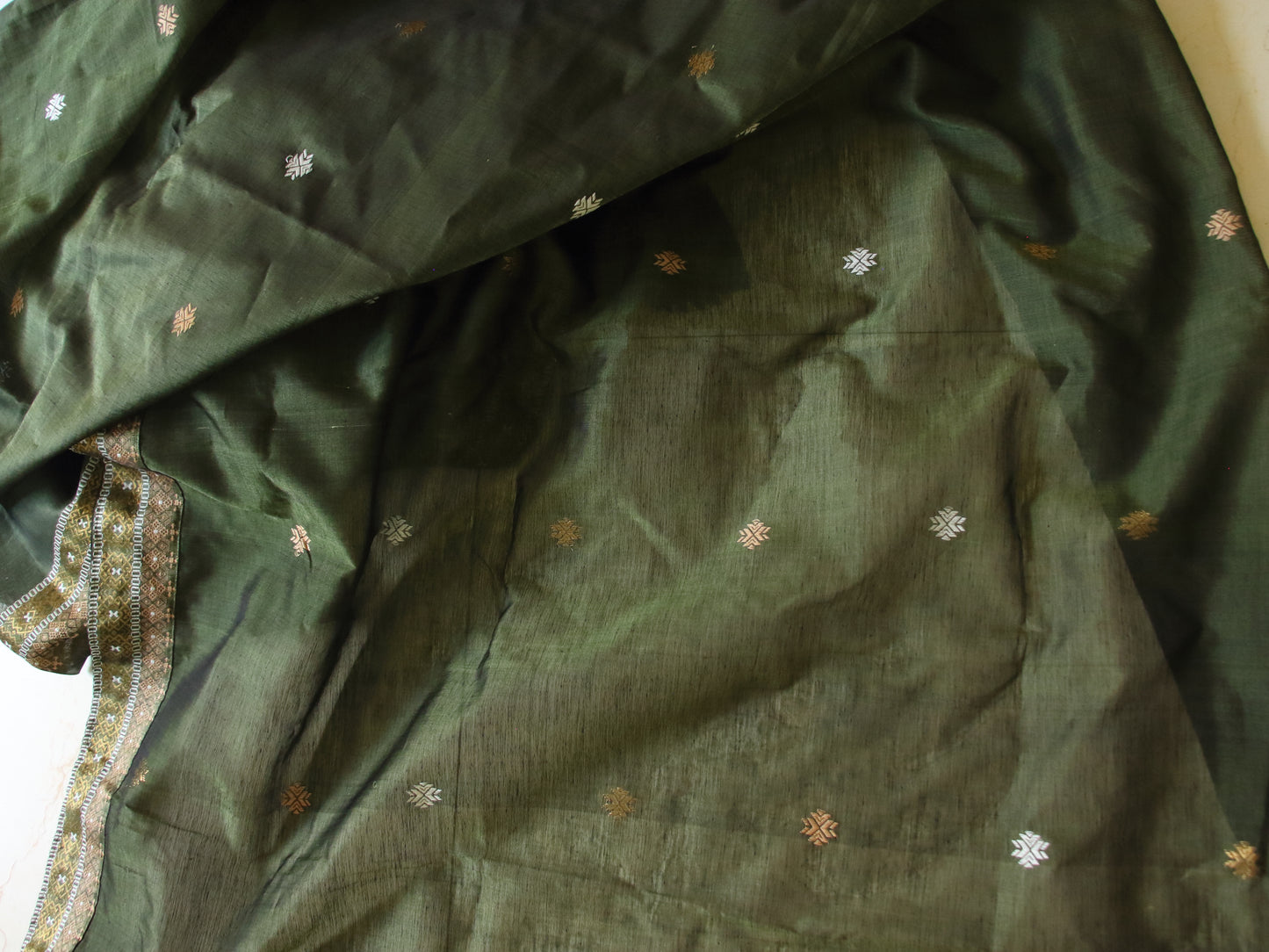 Bottle Green Handloom Cotton Silk Saree from Assam