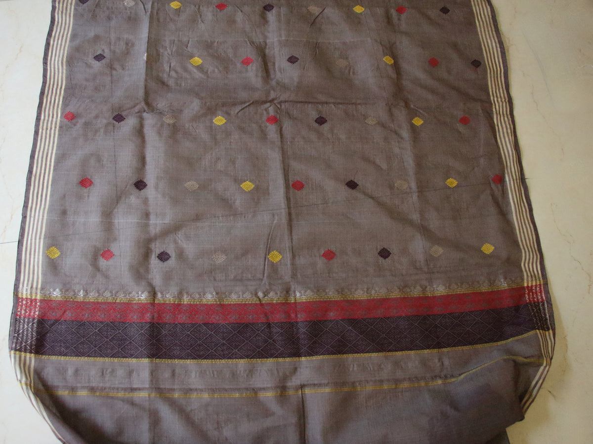 Natural Dyed Grey Handloom Cotton Silk Saree from Assam