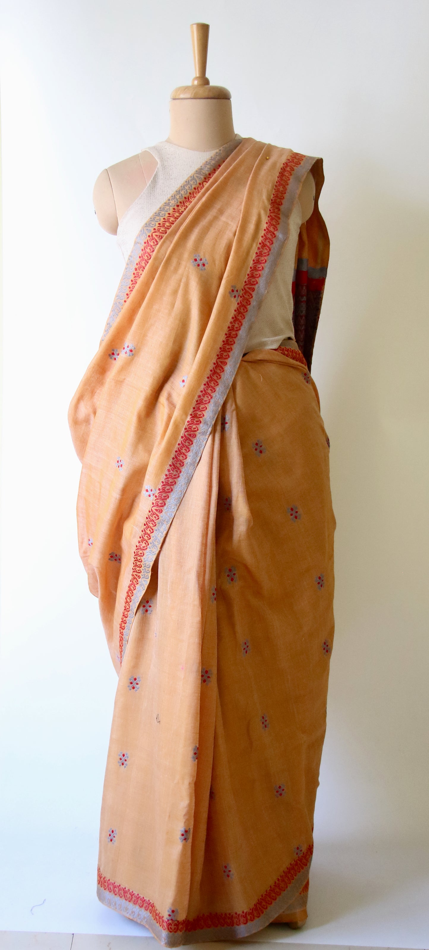 Soft Peach Handloom Cotton Saree from Assam