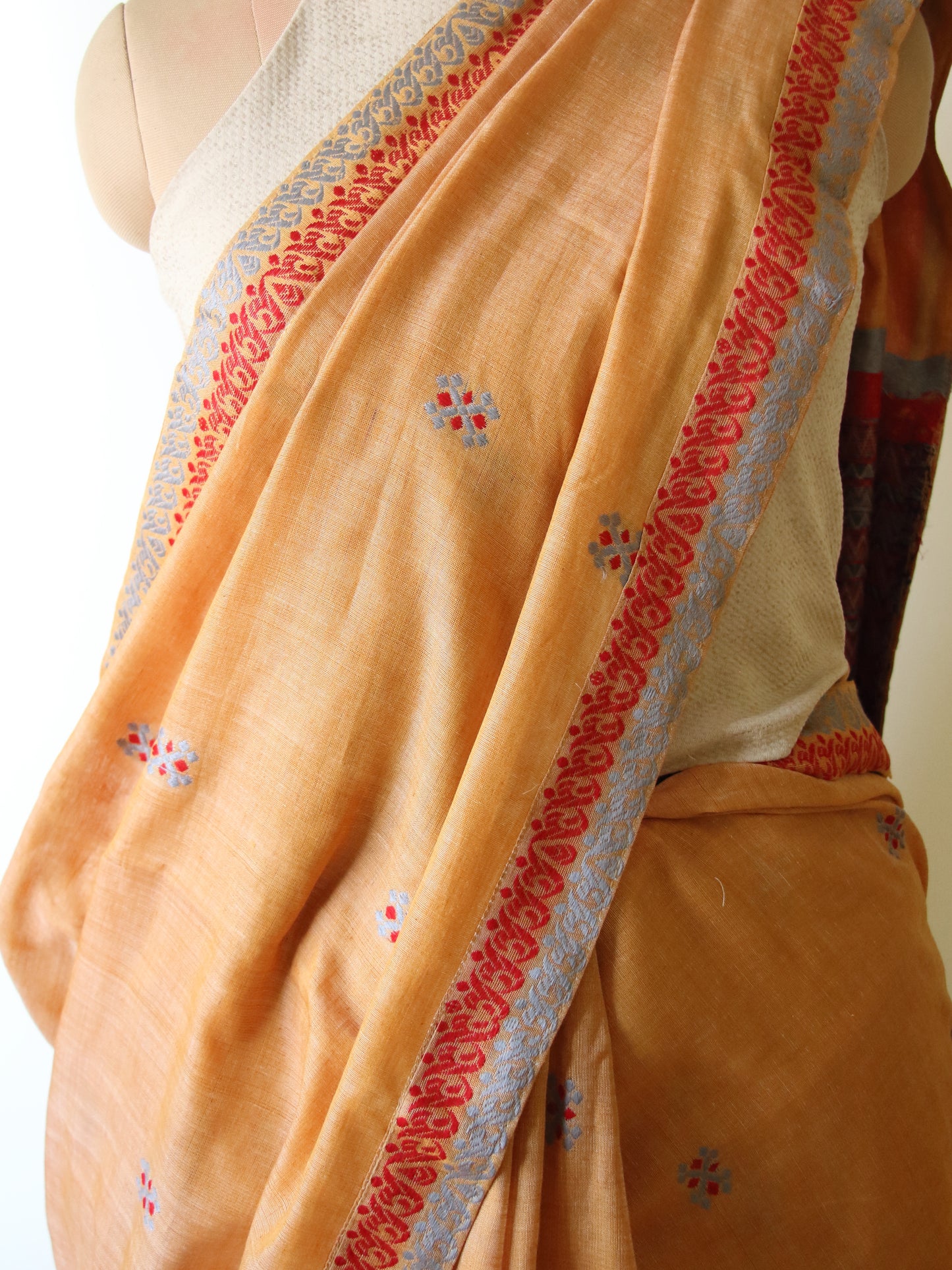 Soft Peach Handloom Cotton Saree from Assam