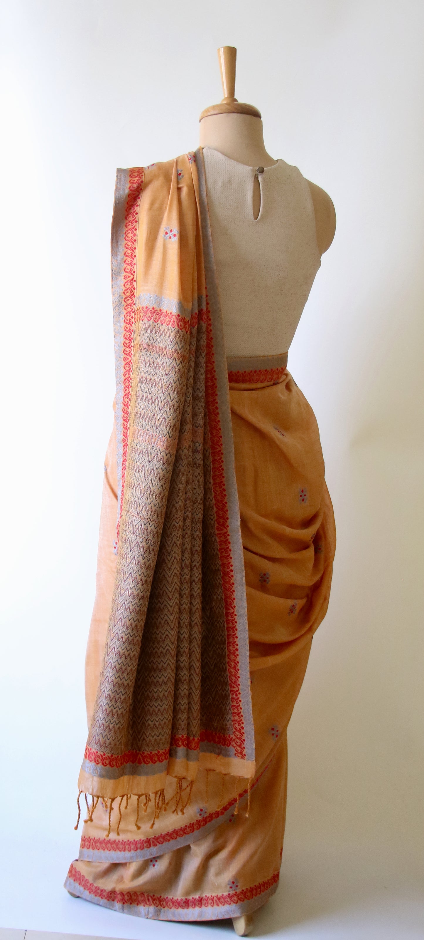 Soft Peach Handloom Cotton Saree from Assam