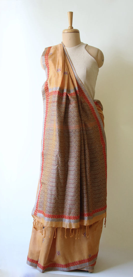 Soft Peach Handloom Cotton Saree from Assam