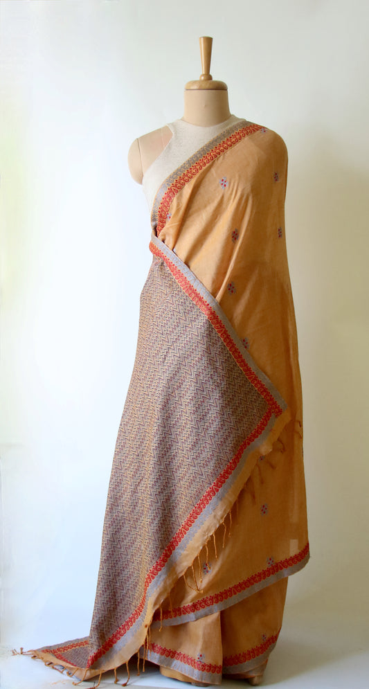 Soft Peach Handloom Cotton Saree from Assam