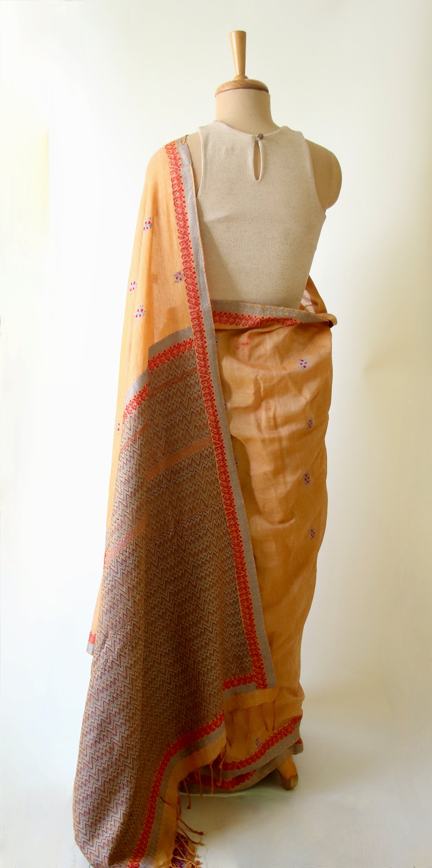 Soft Peach Handloom Cotton Saree from Assam