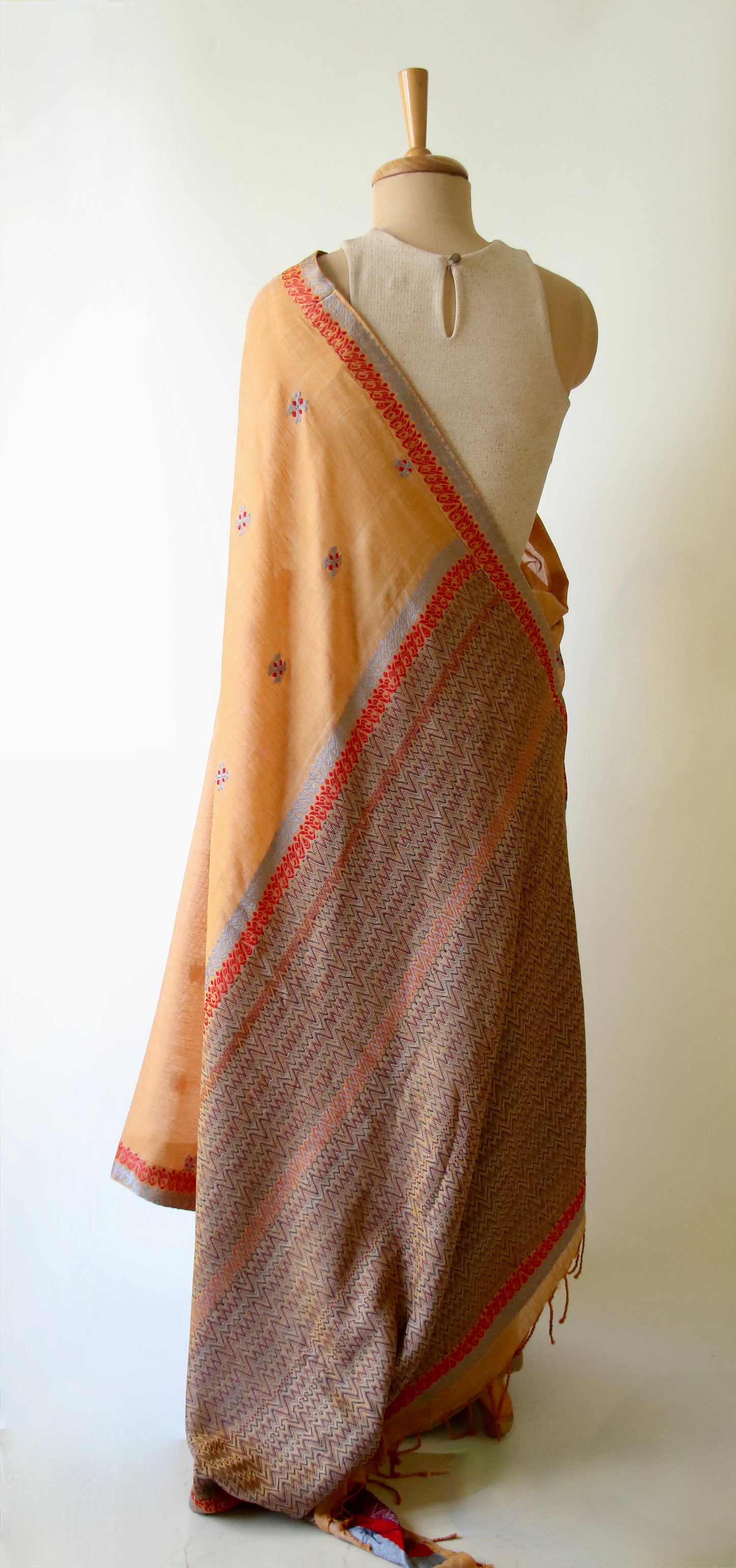 Soft Peach Handloom Cotton Saree from Assam