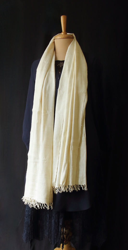 Natural Off White Handwoven Eri Silk Scarf from Assam