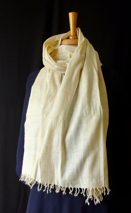 Natural Off White Handwoven Eri Silk Scarf from Assam